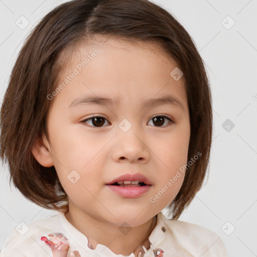 Neutral white child female with medium  brown hair and brown eyes