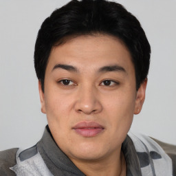 Neutral asian young-adult male with short  black hair and brown eyes