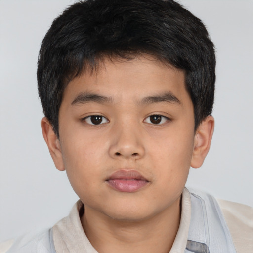 Neutral asian child male with short  brown hair and brown eyes