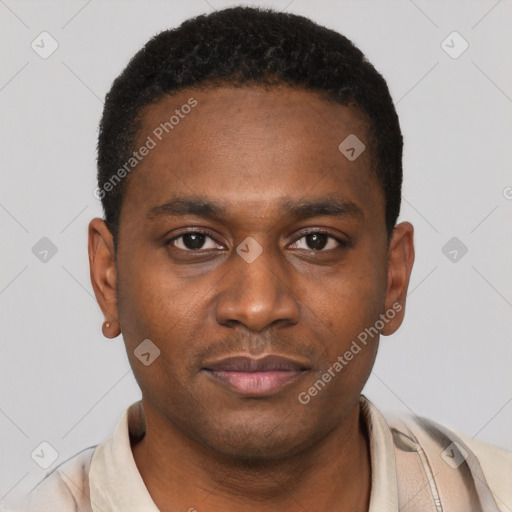 Neutral black young-adult male with short  brown hair and brown eyes
