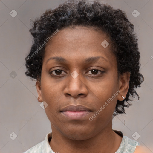 Neutral black young-adult female with short  brown hair and brown eyes