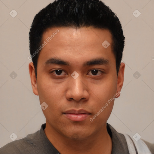 Neutral asian young-adult male with short  black hair and brown eyes