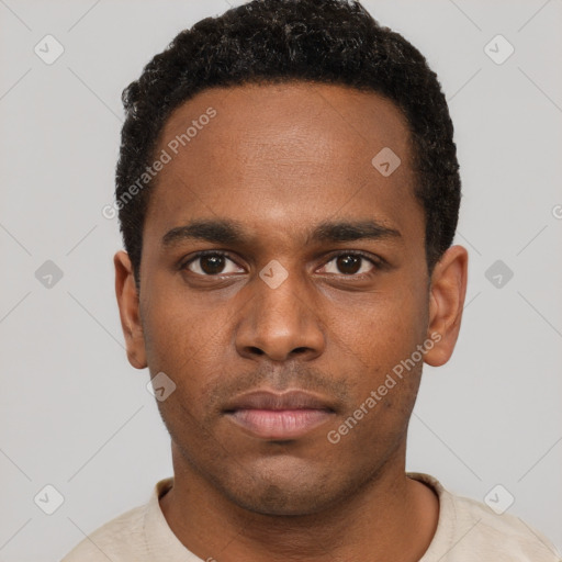 Neutral black young-adult male with short  brown hair and brown eyes