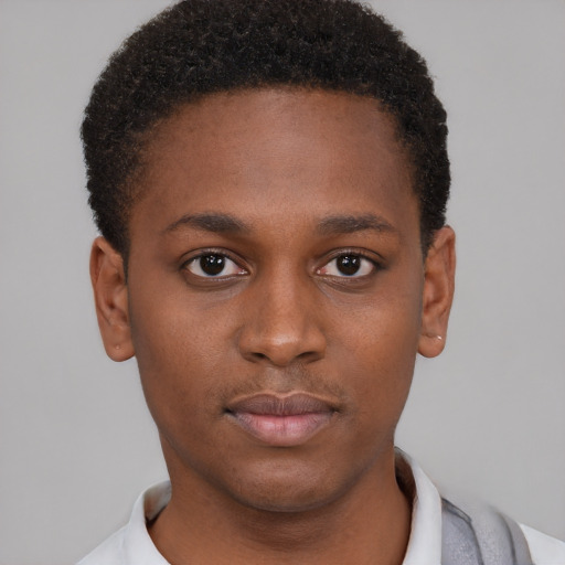 Neutral black young-adult male with short  brown hair and brown eyes
