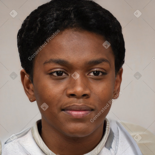 Neutral black young-adult female with short  brown hair and brown eyes