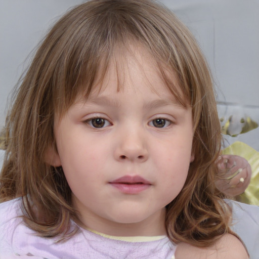 Neutral white child female with medium  brown hair and brown eyes