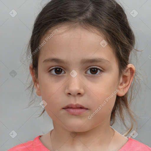 Neutral white child female with medium  brown hair and brown eyes