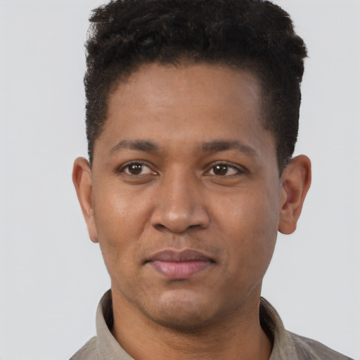 Neutral black young-adult male with short  brown hair and brown eyes