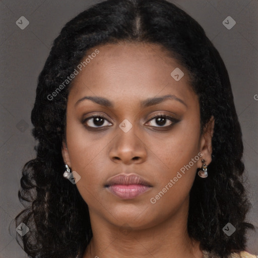 Neutral black young-adult female with long  black hair and brown eyes