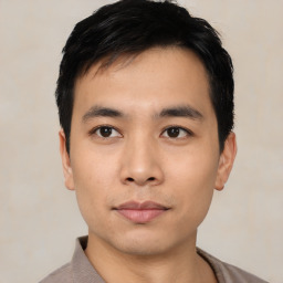 Neutral asian young-adult male with short  black hair and brown eyes