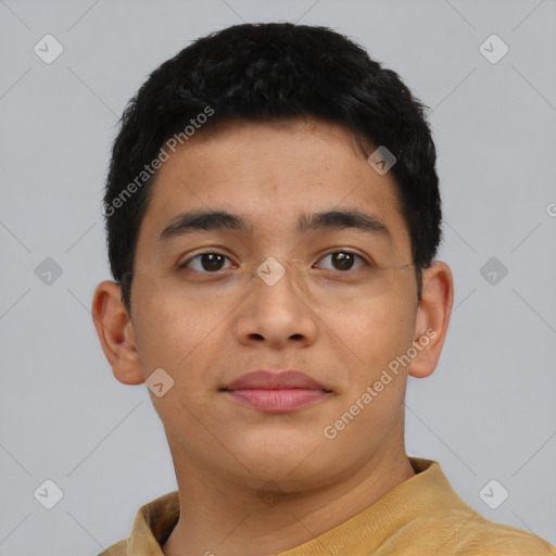 Neutral asian young-adult male with short  brown hair and brown eyes