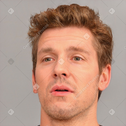 Neutral white adult male with short  brown hair and brown eyes