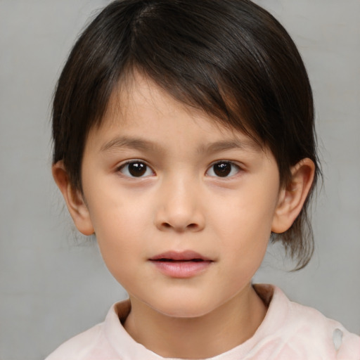 Neutral white child female with medium  brown hair and brown eyes