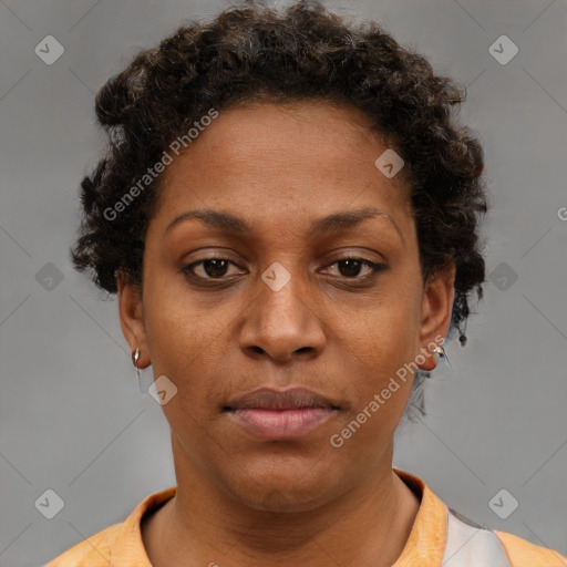 Neutral black young-adult female with short  brown hair and brown eyes