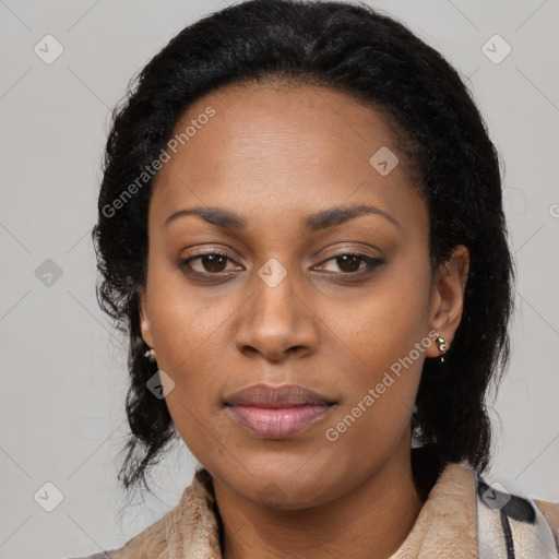 Neutral black young-adult female with long  black hair and brown eyes