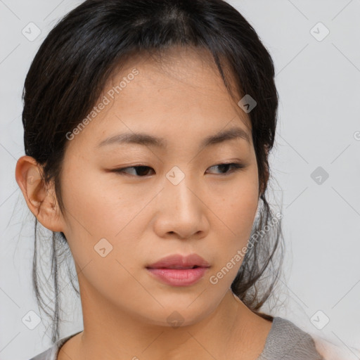Neutral asian young-adult female with medium  brown hair and brown eyes