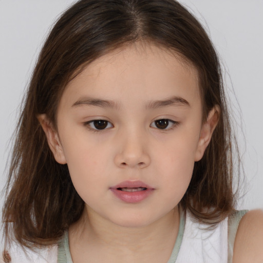 Neutral white child female with medium  brown hair and brown eyes