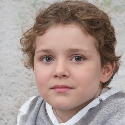 Neutral white child female with medium  brown hair and blue eyes