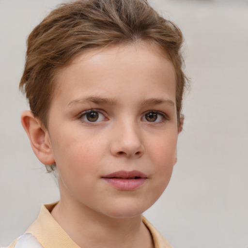 Neutral white child female with short  brown hair and brown eyes