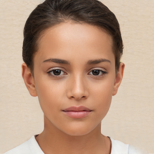 Neutral white child female with short  brown hair and brown eyes