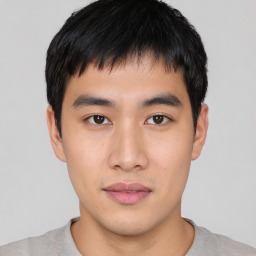 Neutral asian young-adult male with short  black hair and brown eyes