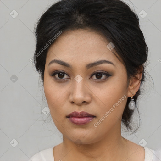 Neutral asian young-adult female with medium  black hair and brown eyes