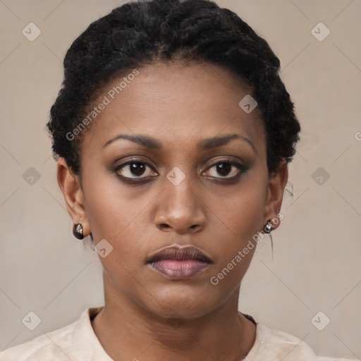 Neutral black young-adult female with short  brown hair and brown eyes