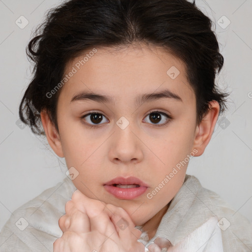 Neutral white child female with short  brown hair and brown eyes