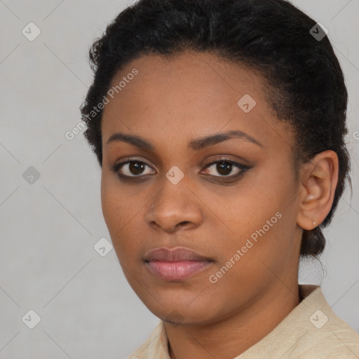 Neutral black young-adult female with short  brown hair and brown eyes