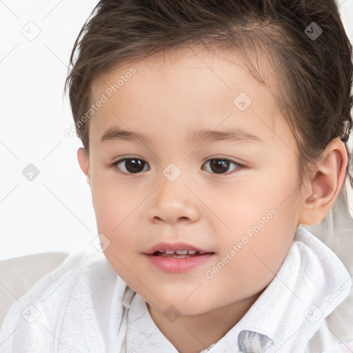 Joyful white child female with short  brown hair and brown eyes