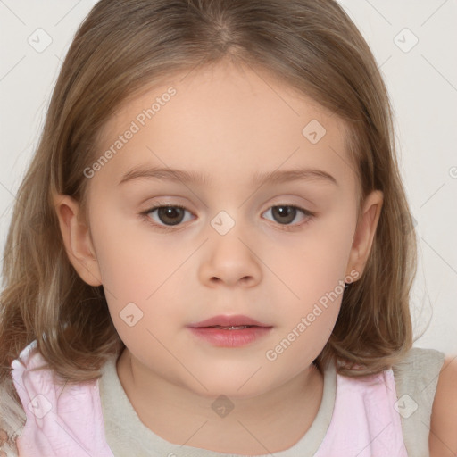 Neutral white child female with medium  brown hair and brown eyes