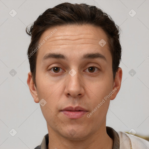 Neutral white adult male with short  brown hair and brown eyes