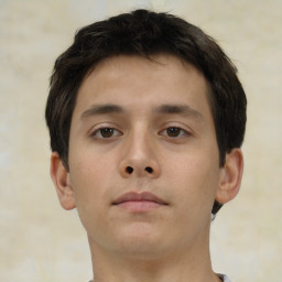 Neutral asian young-adult male with short  brown hair and brown eyes