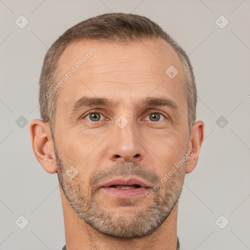 Neutral white adult male with short  brown hair and brown eyes