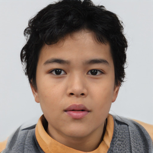 Neutral asian child female with short  black hair and brown eyes