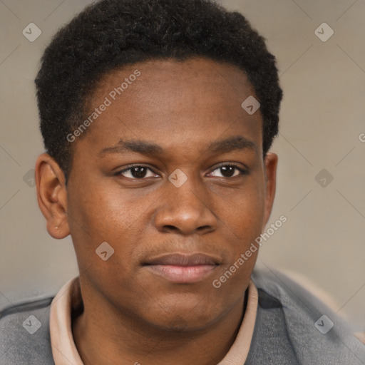 Neutral black young-adult male with short  brown hair and brown eyes