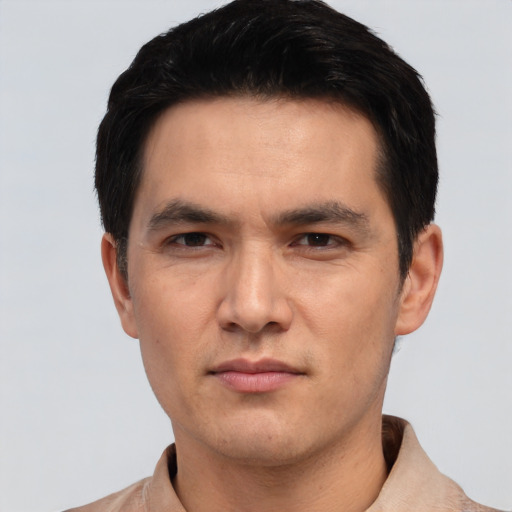 Neutral asian young-adult male with short  black hair and brown eyes