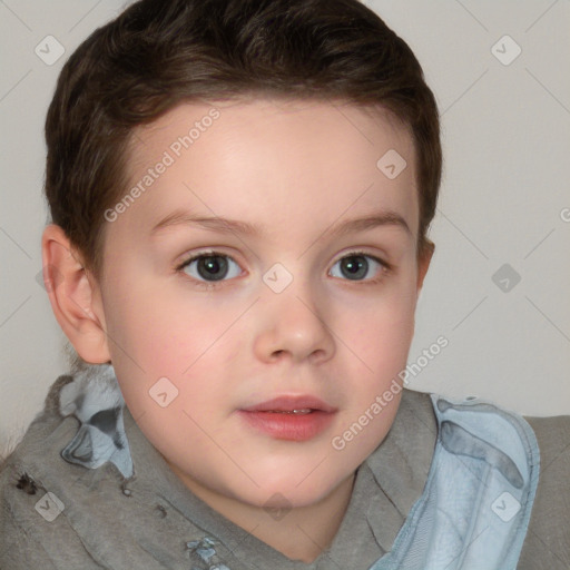 Neutral white child female with short  brown hair and brown eyes