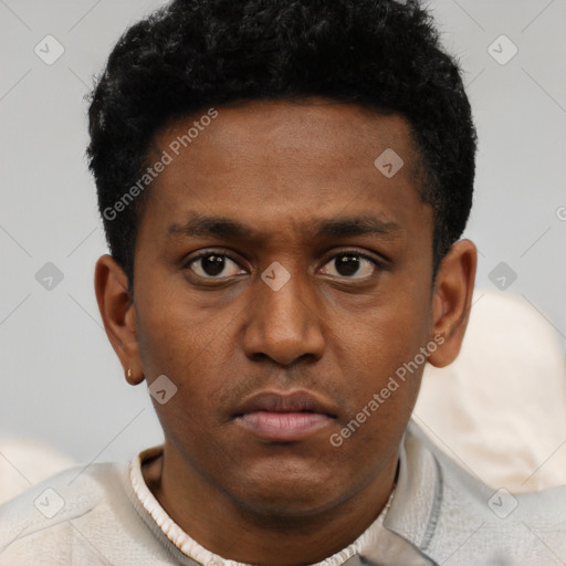 Neutral latino young-adult male with short  brown hair and brown eyes