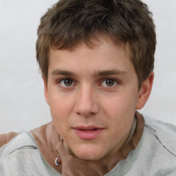 Neutral white young-adult male with short  brown hair and grey eyes