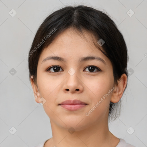 Neutral asian young-adult female with medium  brown hair and brown eyes