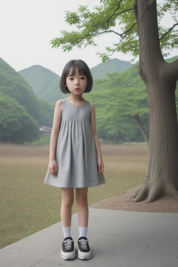 South korean child girl with  gray hair