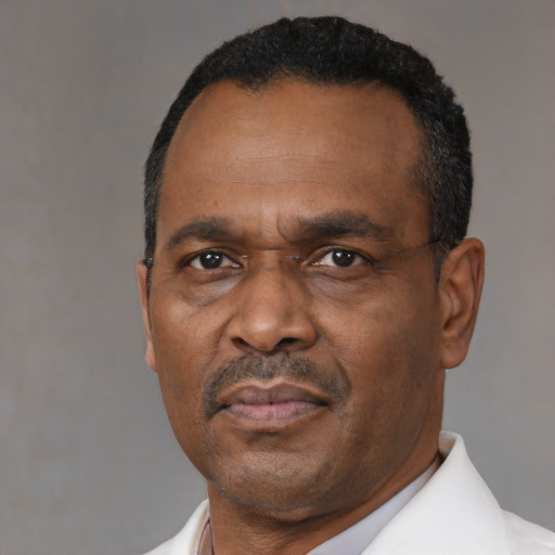 Neutral black adult male with short  black hair and brown eyes