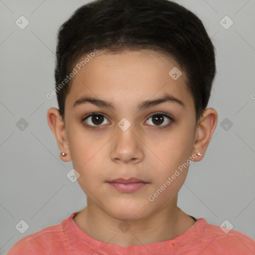 Neutral white child female with short  brown hair and brown eyes