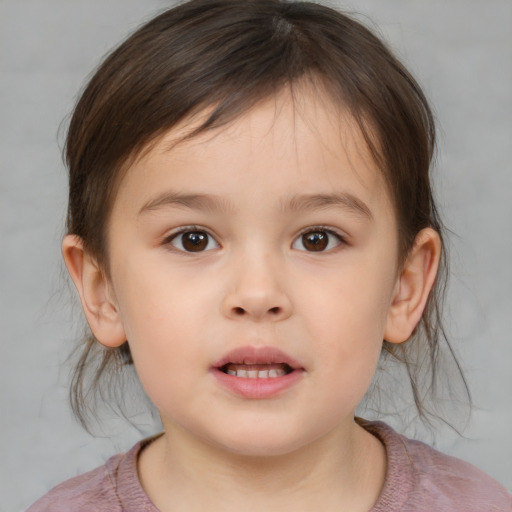 Neutral white child female with medium  brown hair and brown eyes