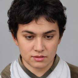 Neutral white young-adult female with short  brown hair and brown eyes