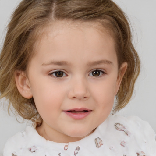 Neutral white child female with medium  brown hair and brown eyes