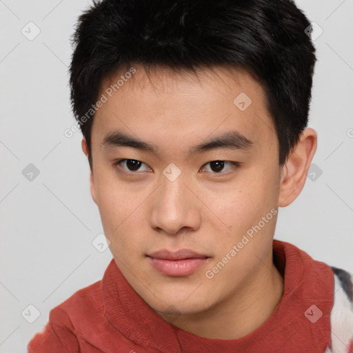 Neutral asian young-adult male with short  brown hair and brown eyes