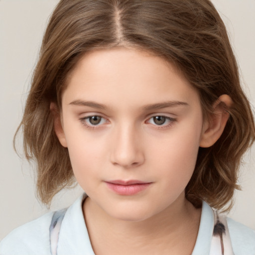 Neutral white child female with medium  brown hair and brown eyes