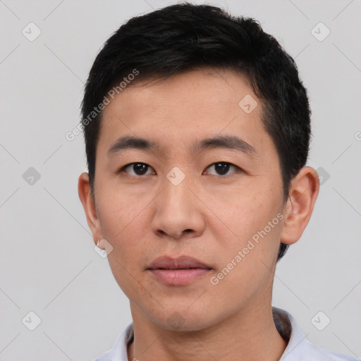 Neutral asian young-adult male with short  black hair and brown eyes